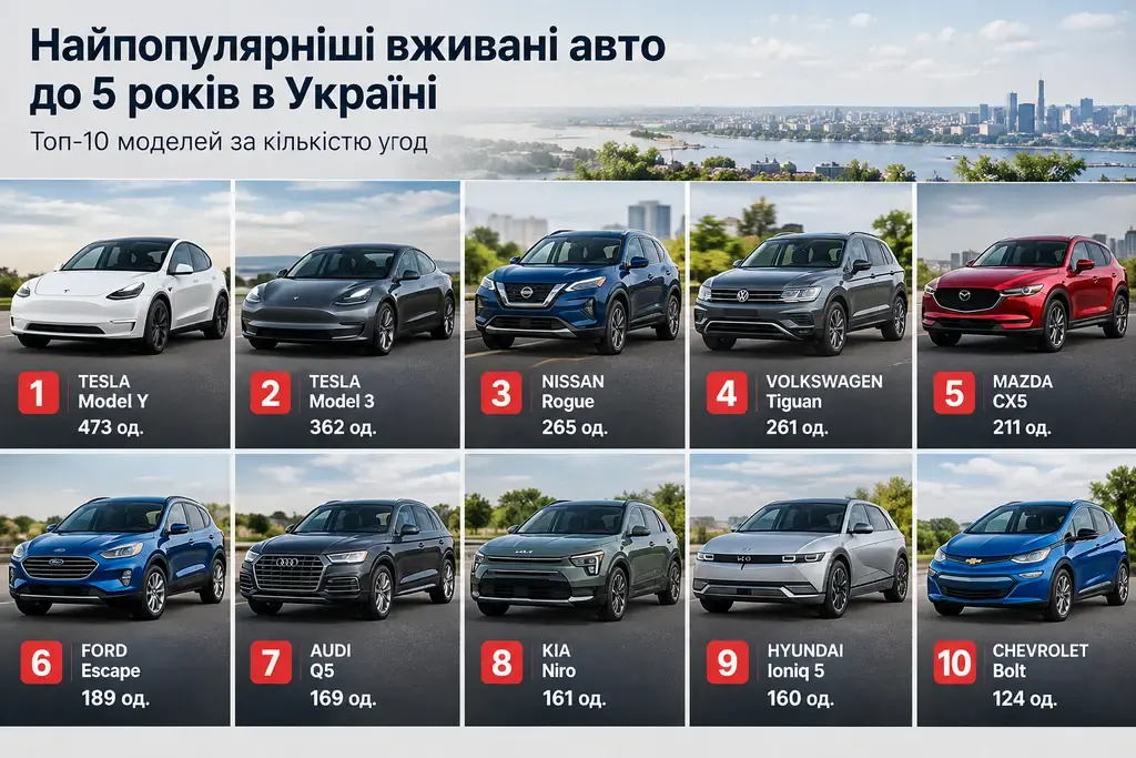 Вживані авто до 5 років: Tesla очолила серпневий рейтинг в Україні