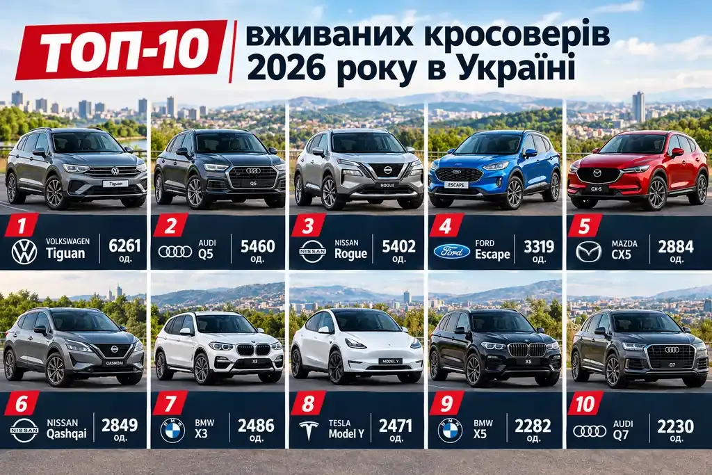 Топ-10 вживаних кросоверів в Україні: Tiguan, Q5 і Rogue очолили імпорт