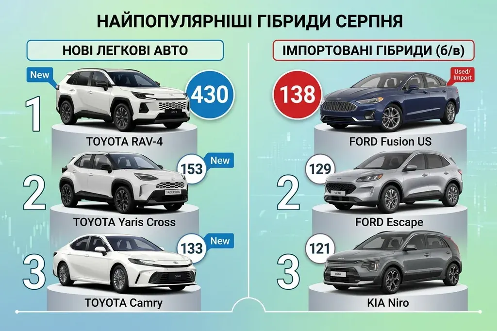 Серпень на ринку гібридів: Toyota очолила новий сегмент, Ford — вживаний