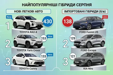Серпень на ринку гібридів: Toyota очолила новий сегмент, Ford — вживаний