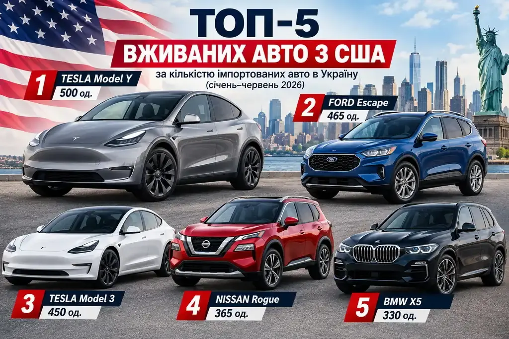 Названо ТОП-5 вживаних авто з США в Україні за серпень